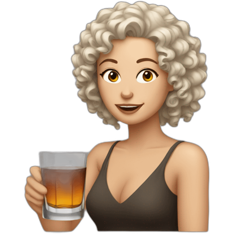 White Woman curly hair drinking whisky emoji