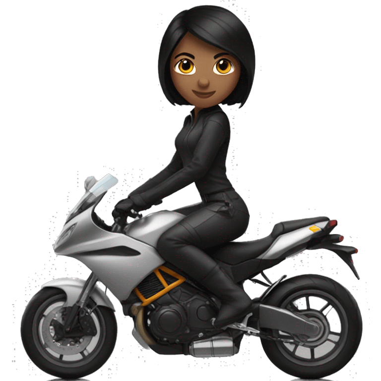 girl with black hair and black over the knee boots riding a sports bike  emoji