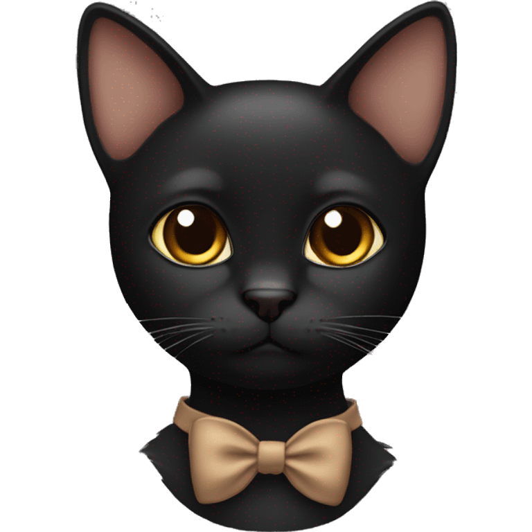 Fully black cat with brown bow at neck emoji