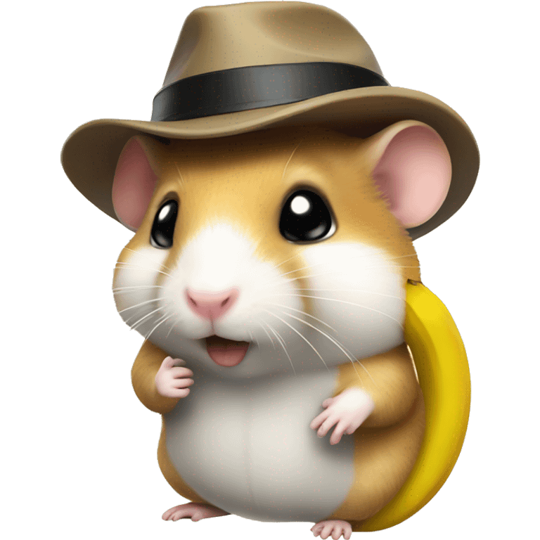 Hamster eat banana and wear hat emoji