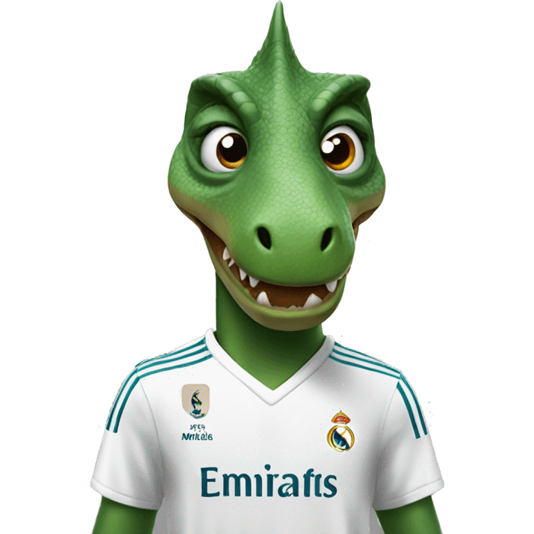 Dinosaur wearing a Real Madrid kit emoji