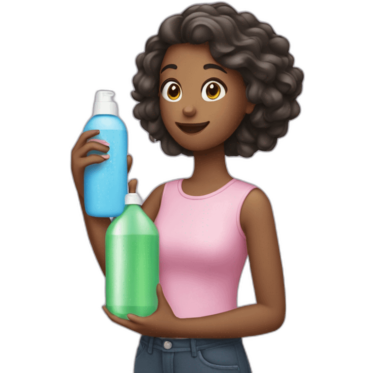 girl with shampoo bottle in her hands emoji