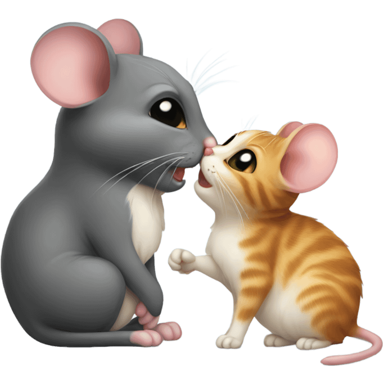 A mouse and cat kissing emoji