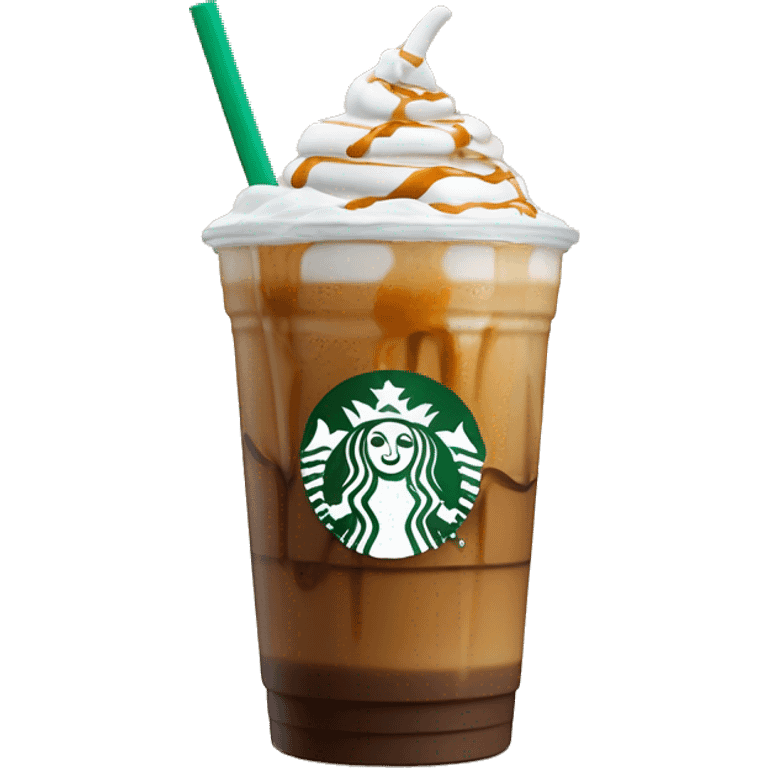 A Starbucks iced coffee with caramel drizzle on the walls and cold foam and deliciousness with a touch of condensation on the cup for added appeal  emoji