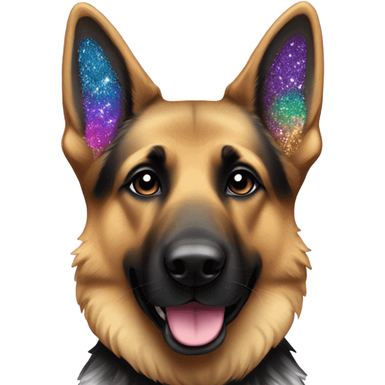 German shepherd all black face and rainbow glitter fur emoji