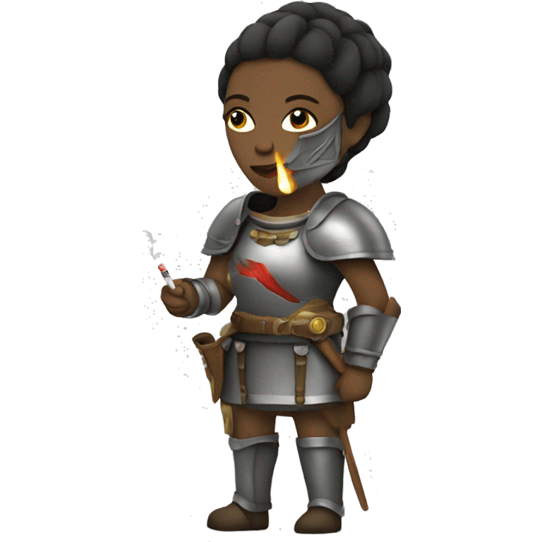 Woman wearing armor smoking a cigarette emoji