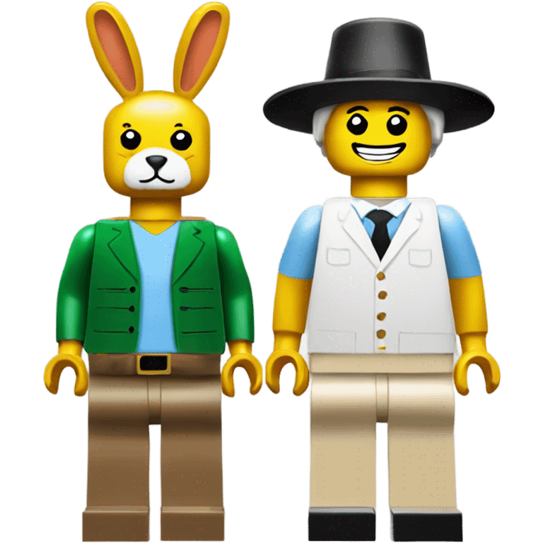 Lego toy whole body with rabbit hat  two white couple emoji