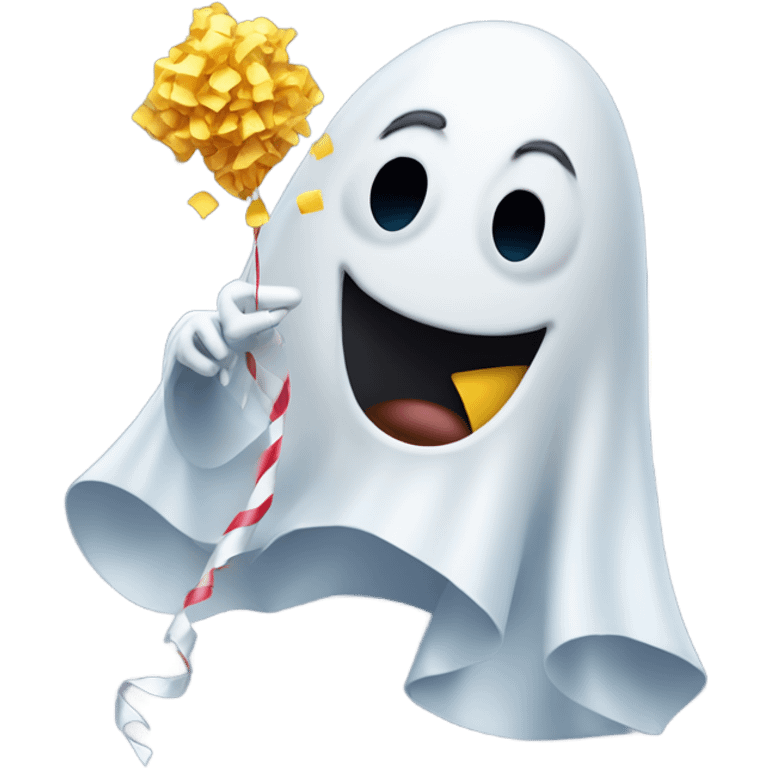 ghost emoji looking super happy with a party popper emoji