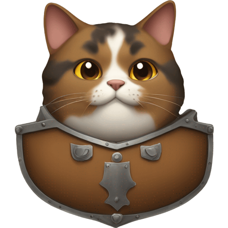 Fat brown calico cat with a shield  emoji