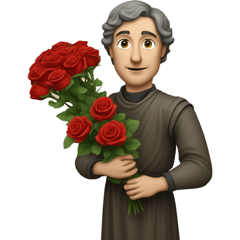 Petrarch holds a bouquet of red roses in his hand emoji