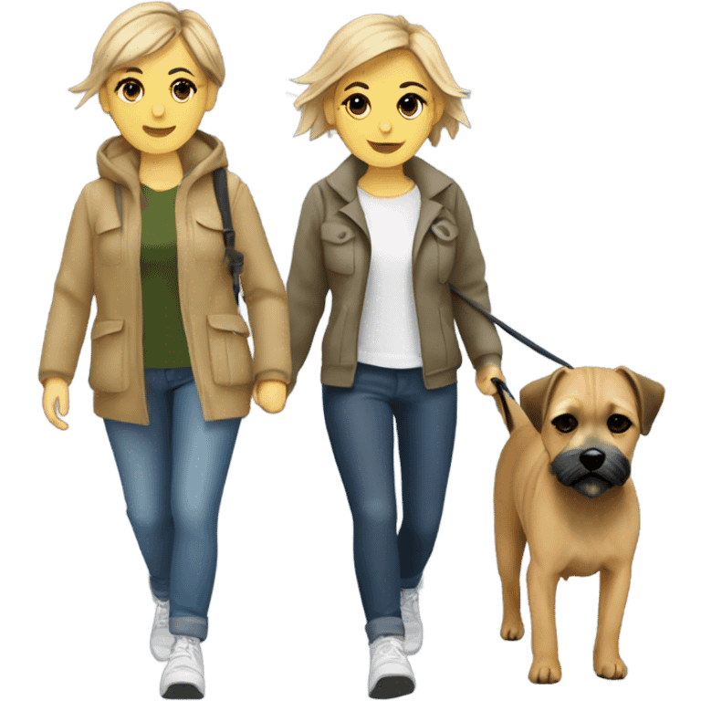 2 white lesbians walking border terrier emoji