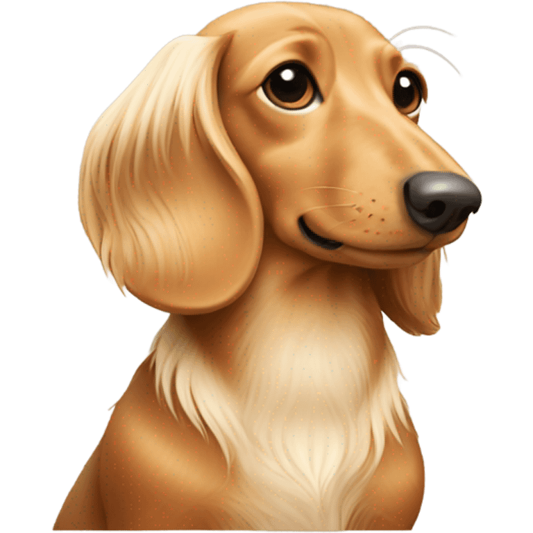 Tan and cream long haired wiener dog emoji