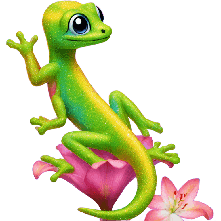 Lisa frank glitter gecko with a lily emoji