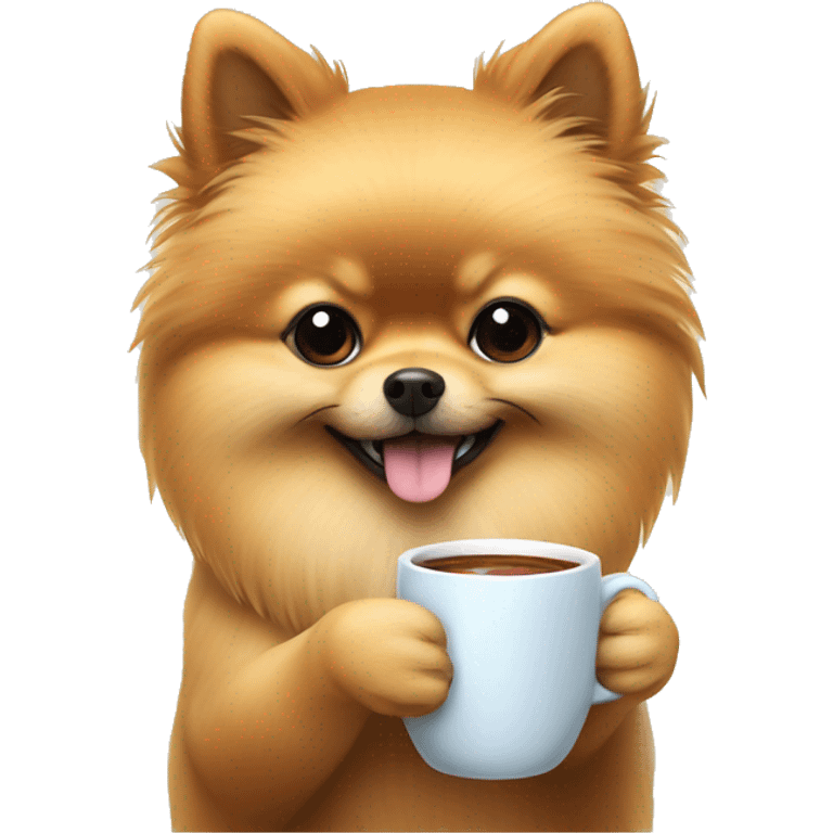 pomeranian holding a cup of tea emoji