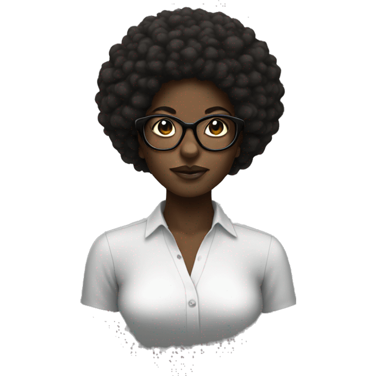 Dark skin black woman with Afro and glasses  emoji