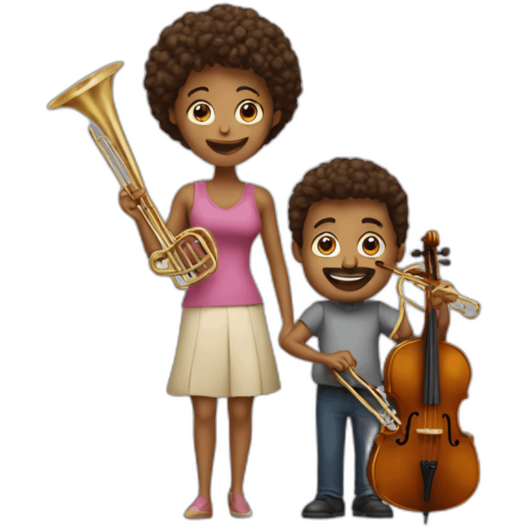 Family of a man with trombone and a woman with cello and they have a baby girl 1yo emoji