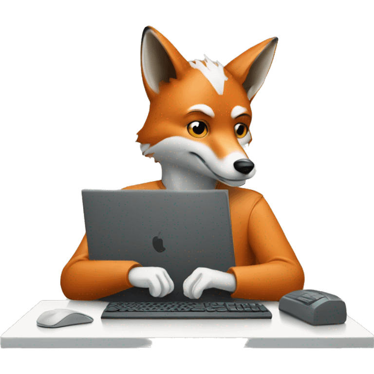 fox-headed person working on a computer emoji