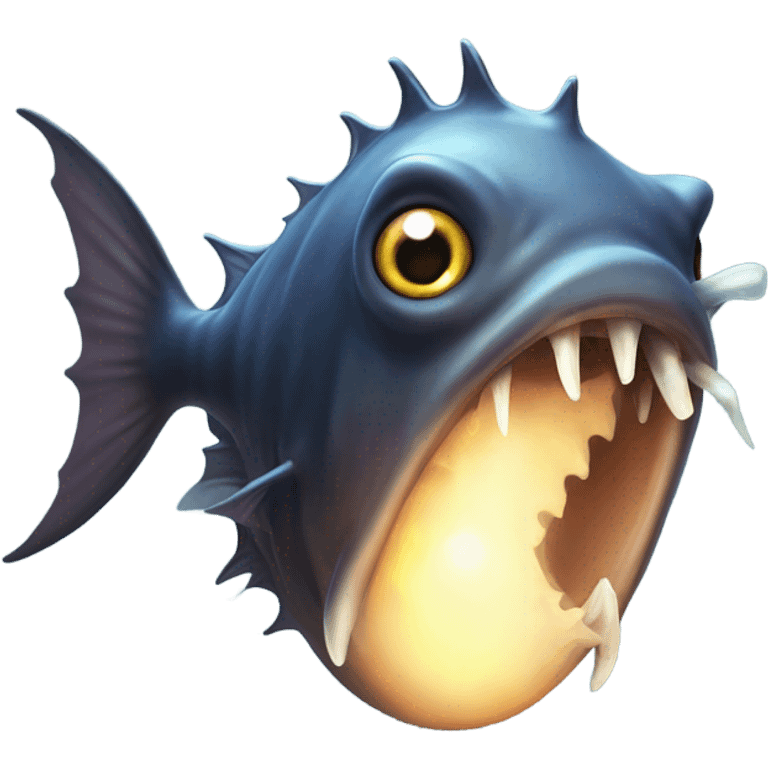 Anglerfish with a glowing lure hanging from its forehead, sharp teeth, and big eyes. emoji