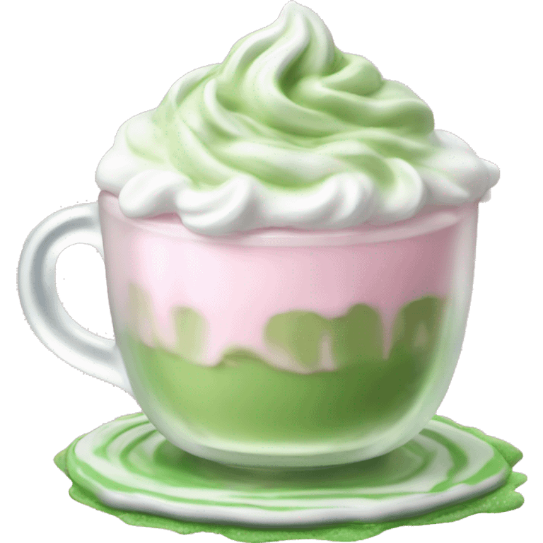 Clear grande cup, with light pink drink, matcha foam, and whip cream on top emoji