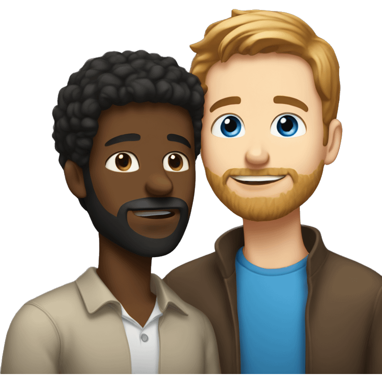 brown haired blue eyed white guy with beard kissing a black guy emoji