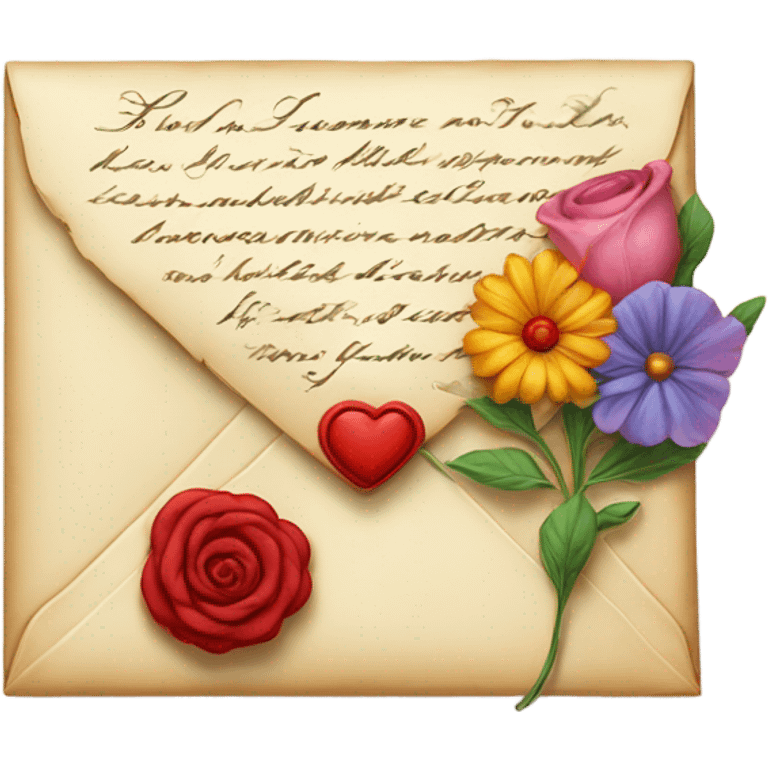 Love letter with flowers and kiss  emoji