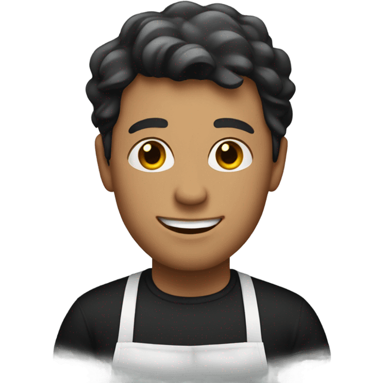 White guy in black attire with apron emoji