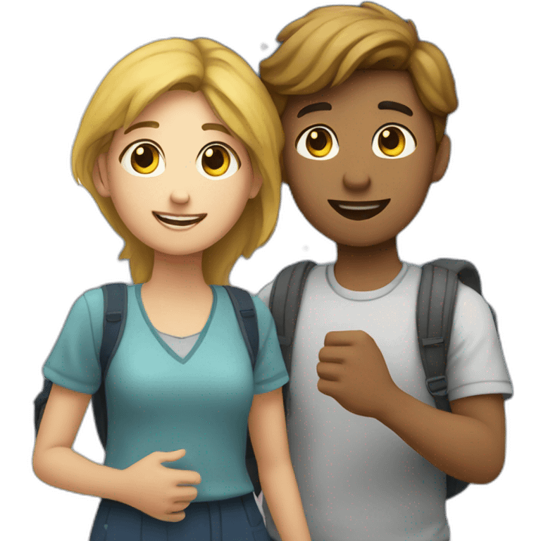 Couple student looking at the moon while holding hands emoji