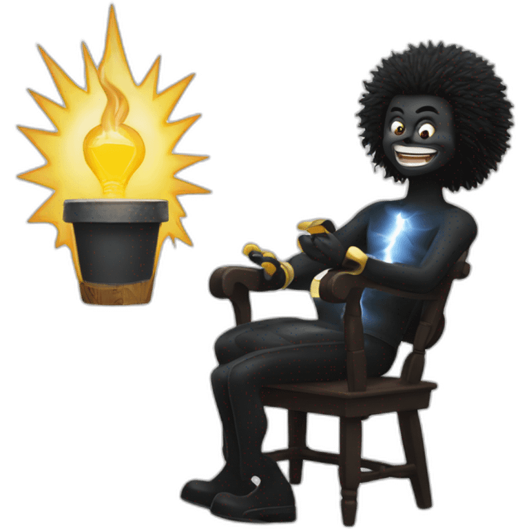 Gollywog in a chair with lightning emoji