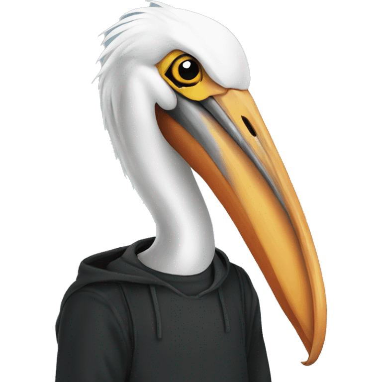 Pelican wearing a black hoody emoji