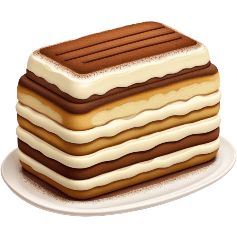 Cinematic Realistic Tiramisu Dessert Emoji, featuring layers of coffee‚Äêsoaked ladyfingers and mascarpone cream dusted with cocoa rendered with delicate textures and warm, inviting lighting. emoji