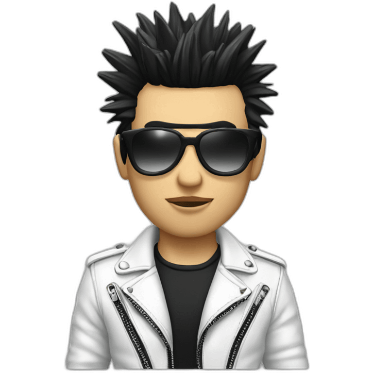 Punk male, with white leather jacket,mirror glasses emoji