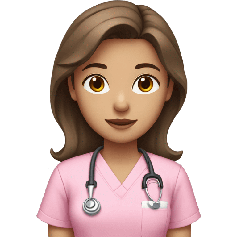 Girl with brown hair & brown eyes in pink scrubs  emoji