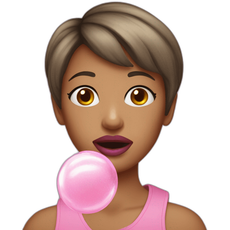 girl shorthair shooting bubble gum emoji