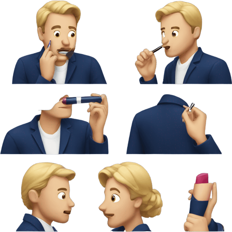 A man putting on lipstick in a navy outfit  emoji