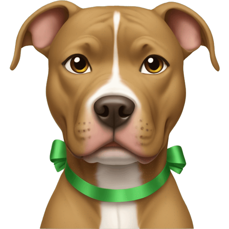 Light brown pitbull with cut ears and green bows emoji