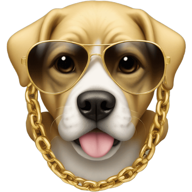 Dog with a hoodie, sunglasses and a gold chain that says SWAG emoji