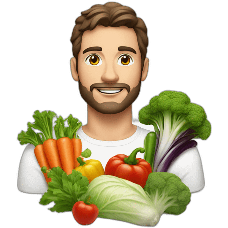 white sking men qith mid brunette hair and a lot of vegetables and a perfum emoji