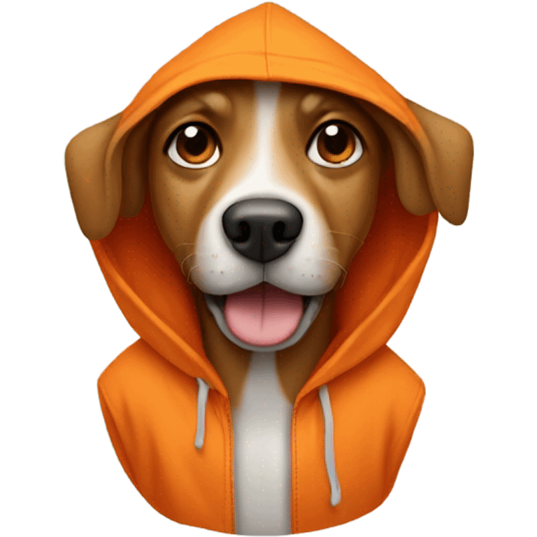 Dog wearing orange hoody emoji