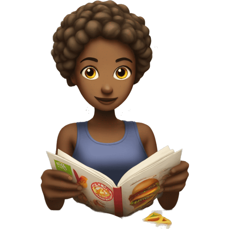 girl reading book with fast food behind her emoji