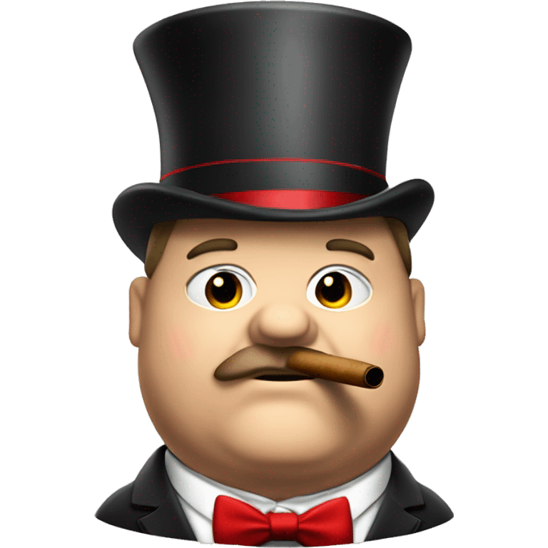 Really fat man smoking a cigar, wearing a tophat and fancy suit with red bowtie emoji