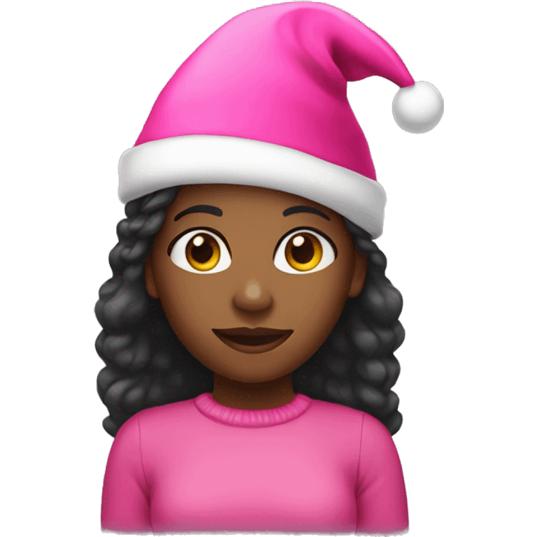 black girl wearing pink christmas hat  emoji