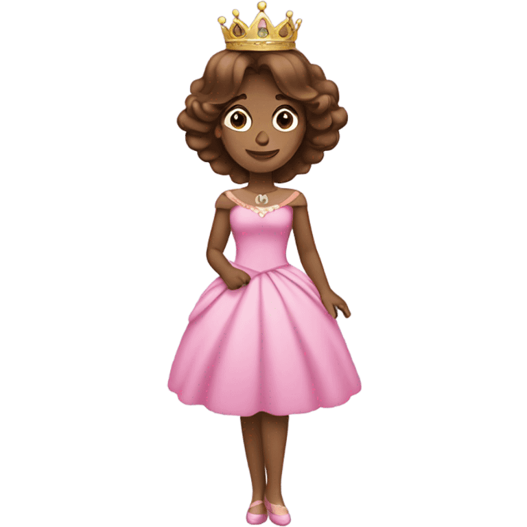 princess with a pink dress and a crown with brown hair emoji