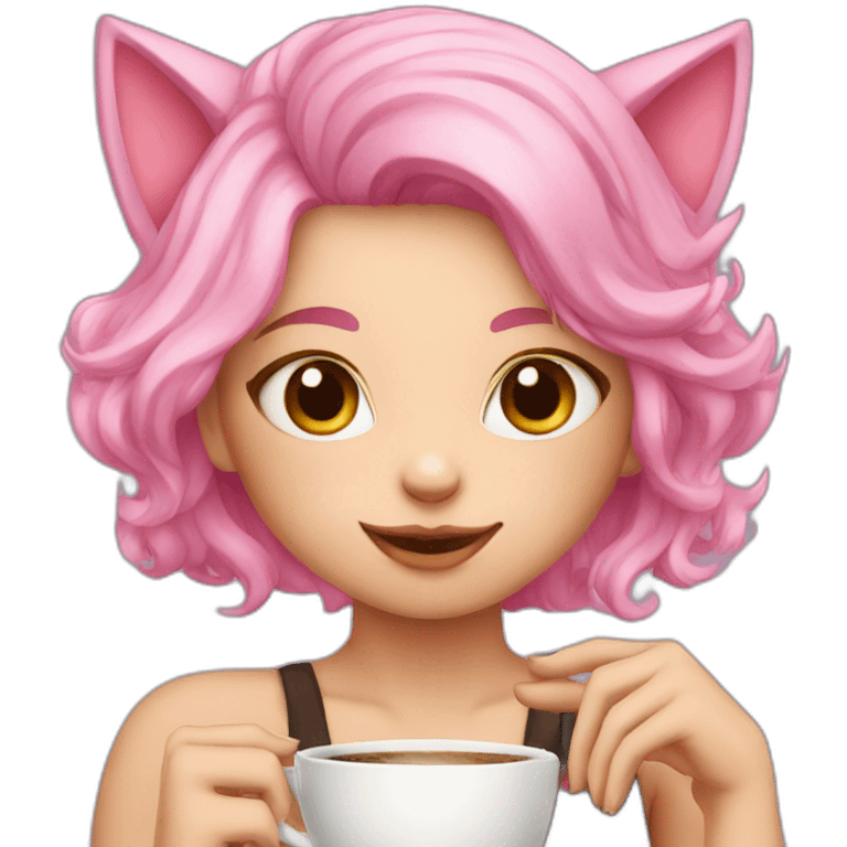 pink hair catgirl drinking coffee  emoji