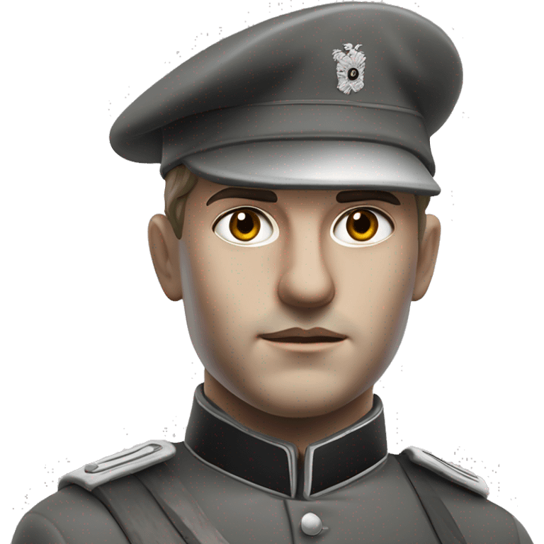 photorealistic 30 years old german soldier the middle of the XX century gray uniform detailed face with wrinkles, closed mouth, small eyes  emoji