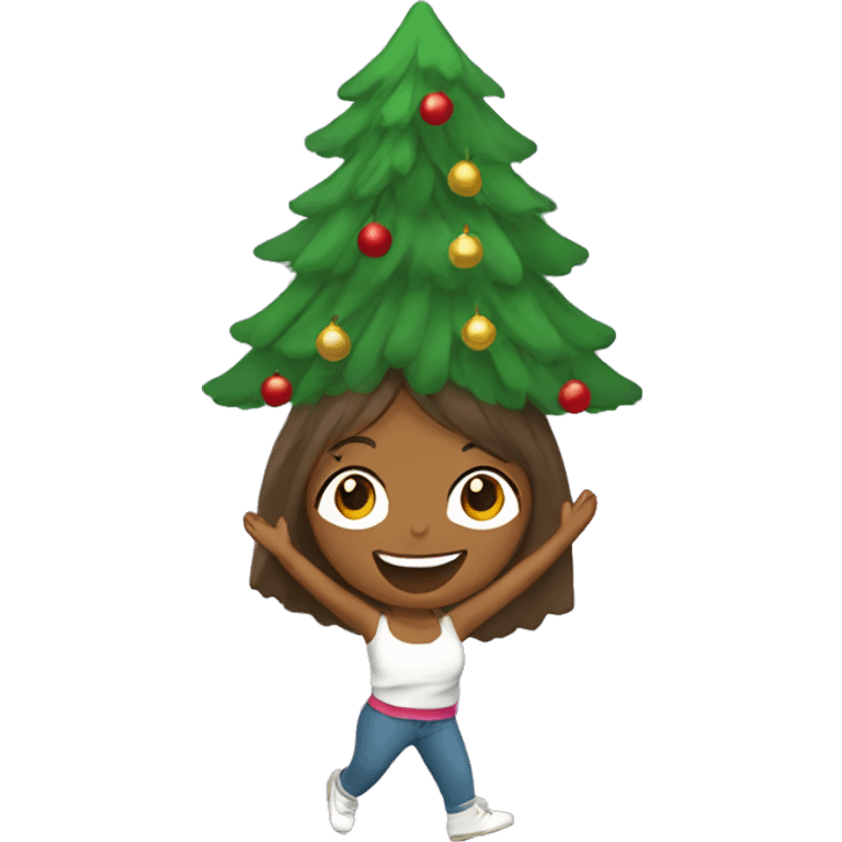 Girl dancing with Christmas tree on her head emoji