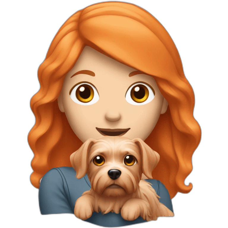 orange hair woman holding yorkshire dog emoji