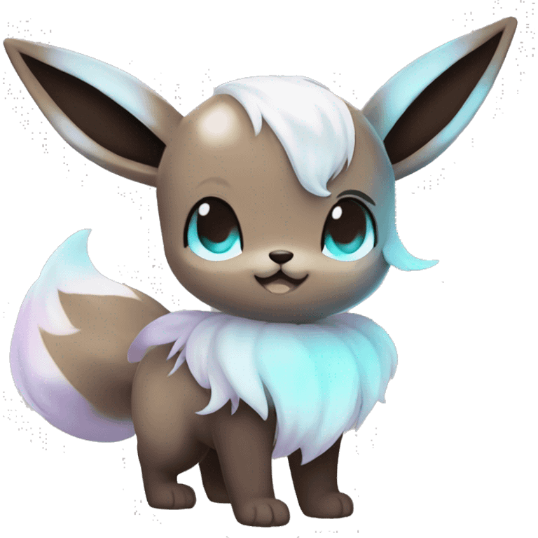 Kawaii Shiny Pastel Eevee with dark brown long emo hair covering her eyes Full Body emoji