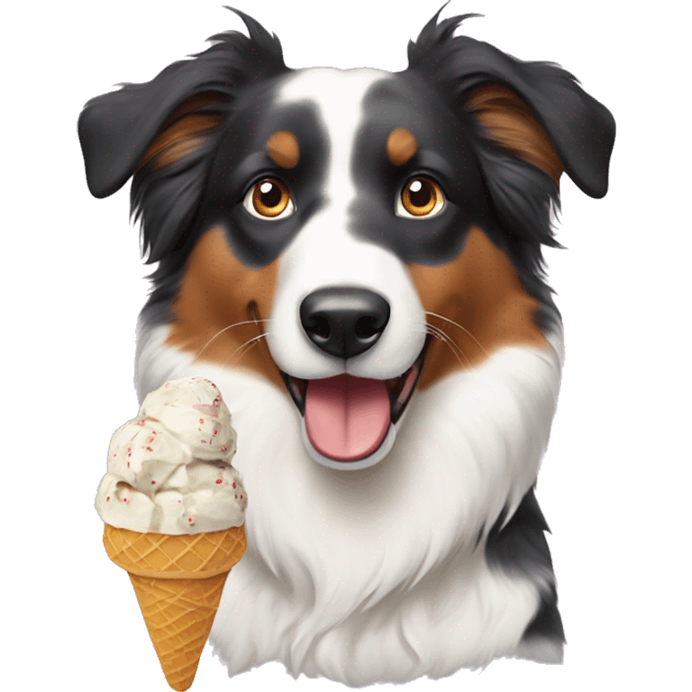 Australian shepherd eating ice cream emoji