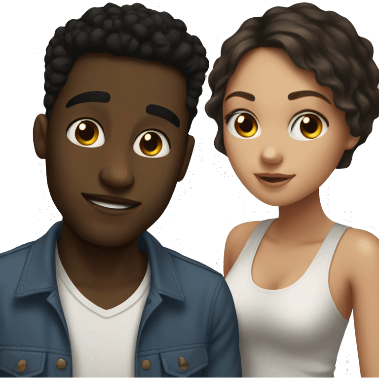 Black bf and white brunette gf emoji