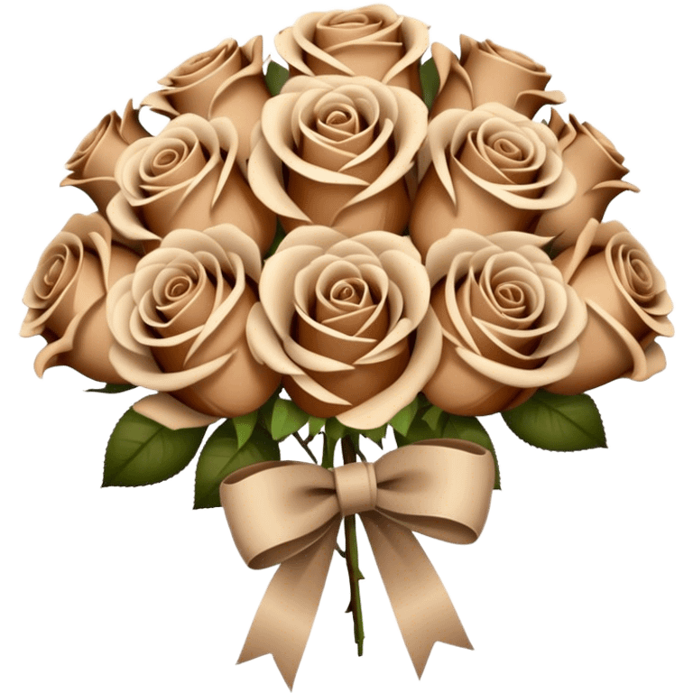 Beige and Brown realistic and aesthetic roses Bouquet with beige bow emoji